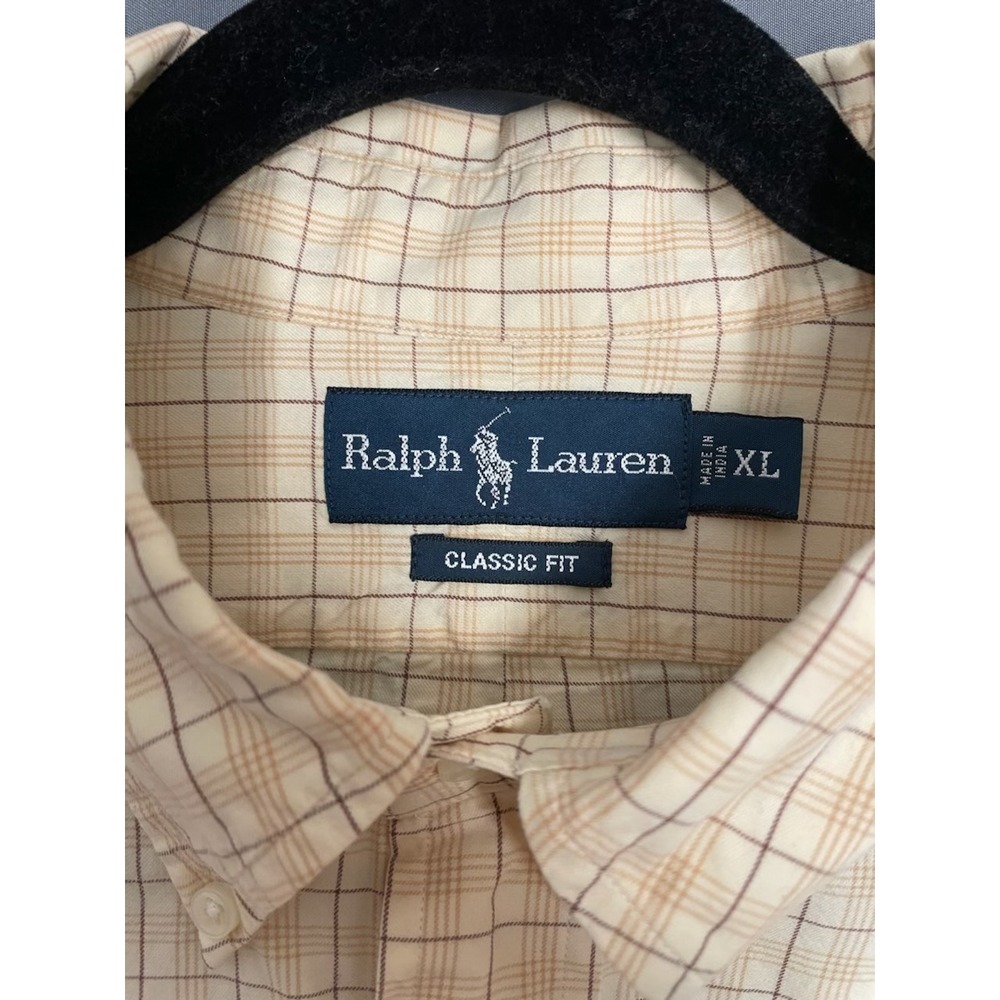 Quiet Luxury Ralph Lauren Plaid Button Down Shirt Tan Cream XL Classic Fit - Picture 4 of 10
